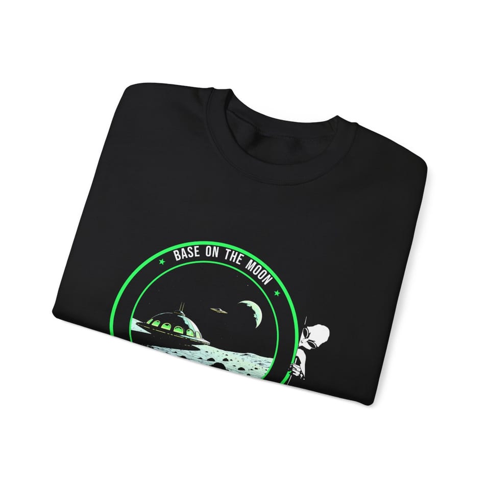 Base on the Moon Mission Patch Crewneck Sweatshirt, folded view (Printify product mockup)