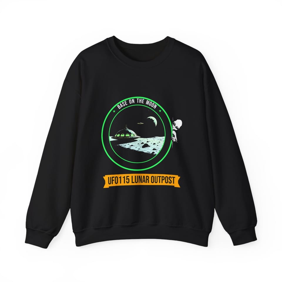 Base on the Moon Mission Patch Crewneck Sweatshirt, front view (Printify product mockup)