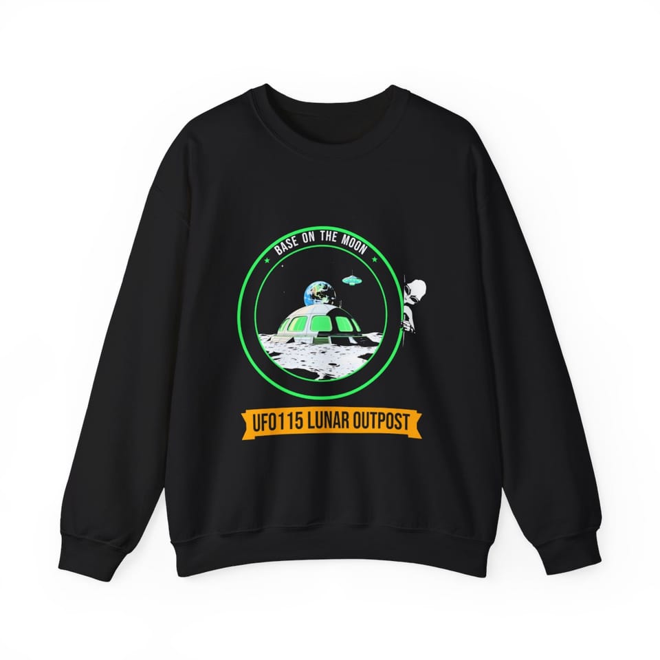 Base on the Moon Mission Patch Crewneck Sweatshirt, front view (Printify product mockup)