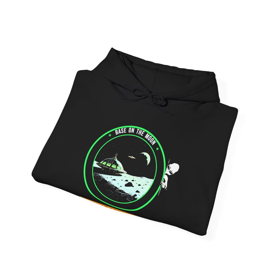 Base on the Moon Mission Patch Hoodie, folded view (Printify product mockup)