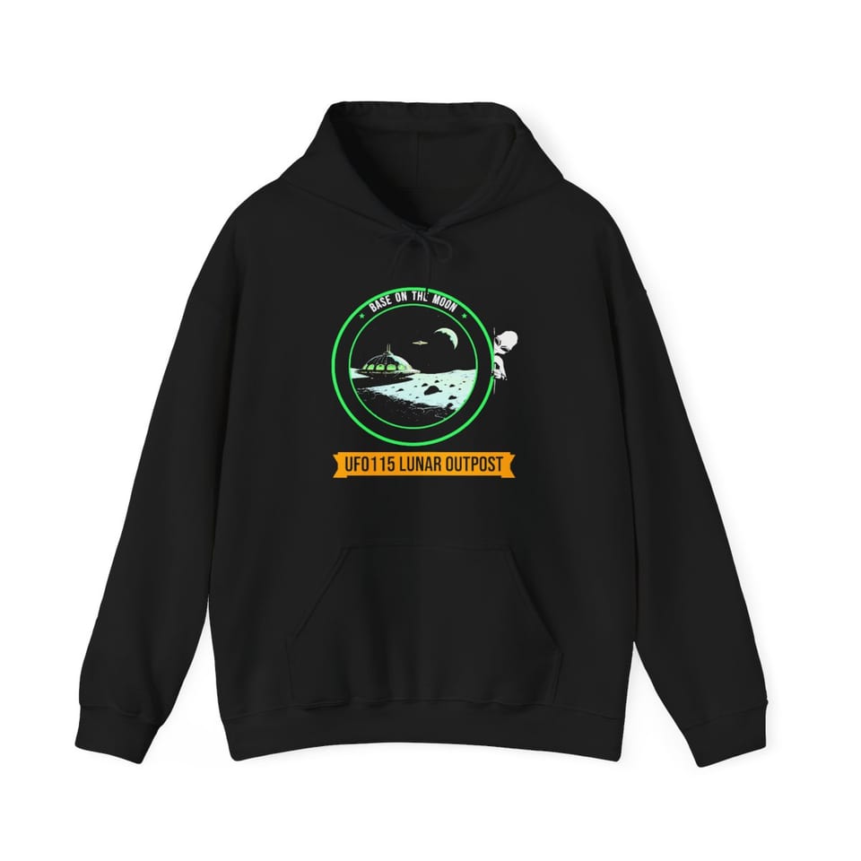 Base on the Moon Mission Patch Hoodie, front view (Printify product mockup)