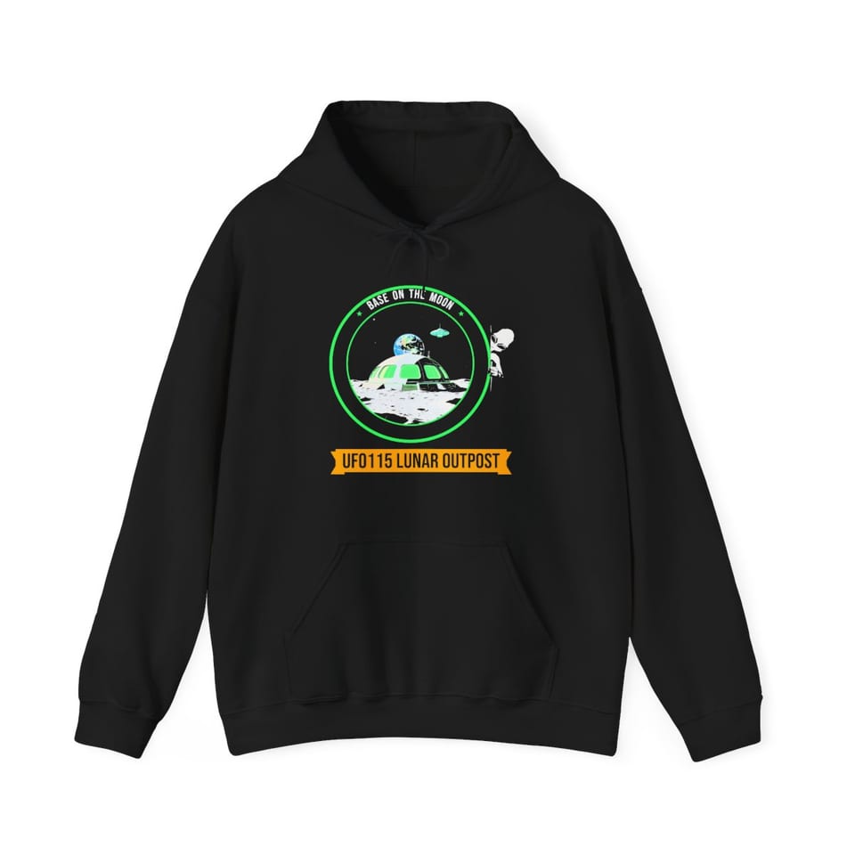 Base on the Moon Mission Patch Hoodie, front view (Printify product mockup)
