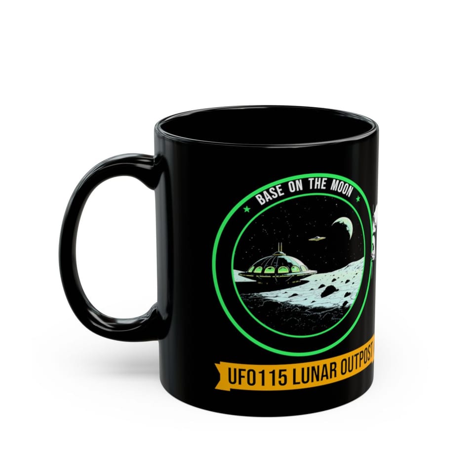 Base on the Moon Mission Patch Mug, left view (Printify product mockup)