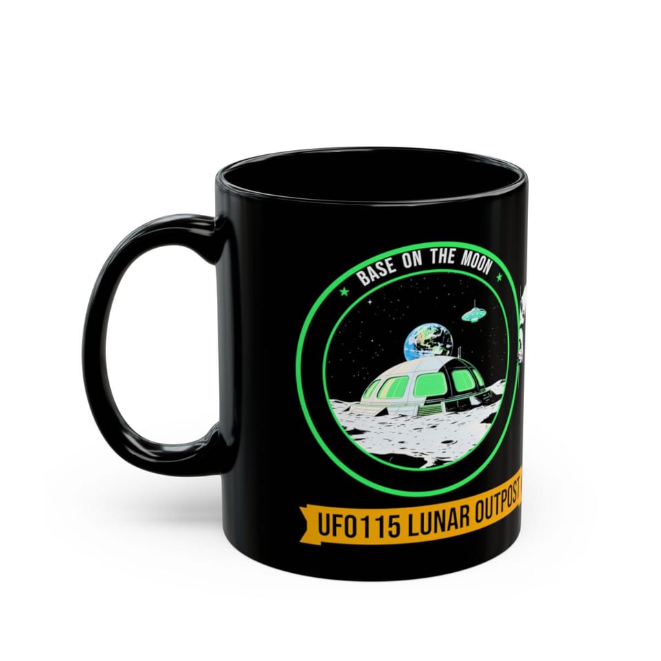 Base on the Moon Mission Patch Mug, left view (Printify product mockup)