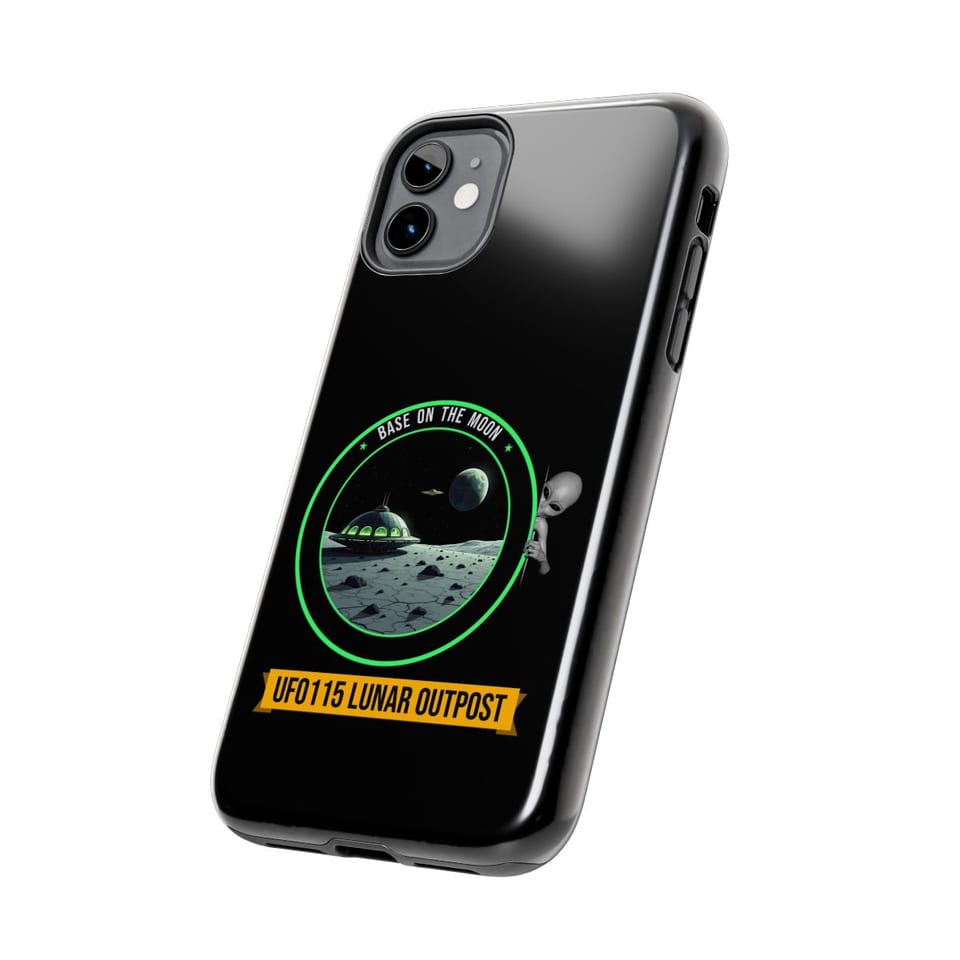 Base on the Moon Mission Patch Phone Case, side view (Printify product mockup)