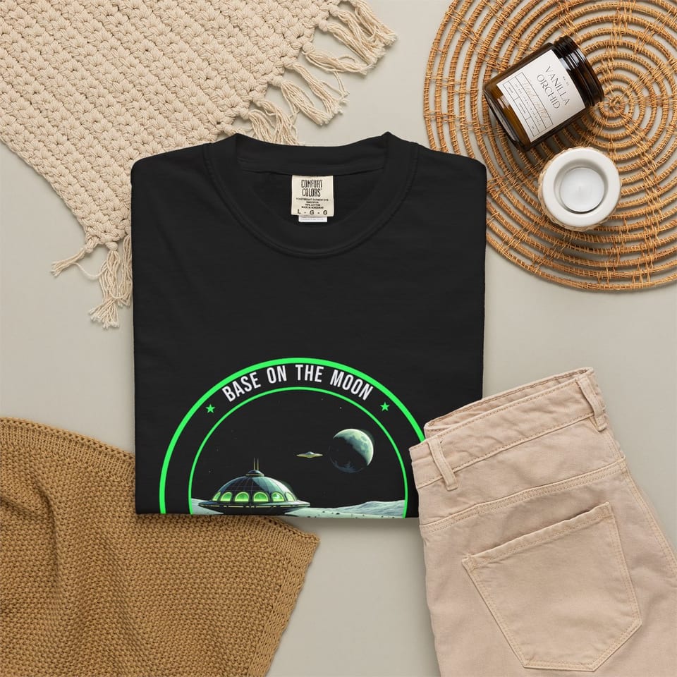 Base on the Moon Mission Patch Tee, folded 2 view (Printify product mockup)