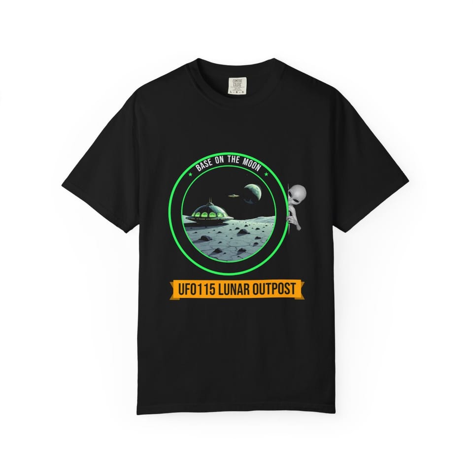 Base on the Moon Mission Patch Tee, front view (Printify product mockup)