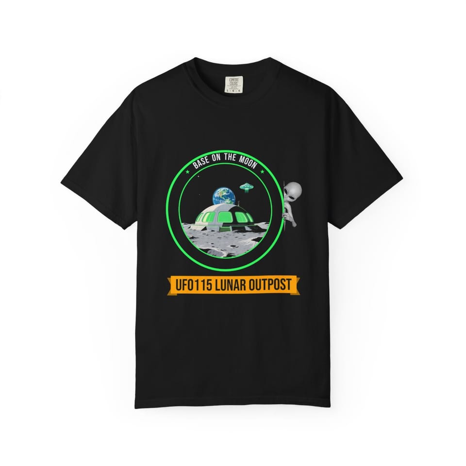 Base on the Moon Mission Patch Tee, front view (Printify product mockup)