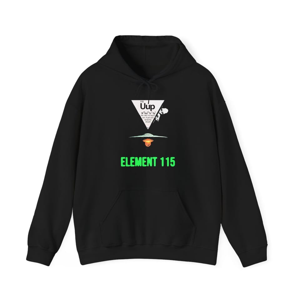 Element 115 Fuel Cell Hoodie, front view (Printify product mockup)