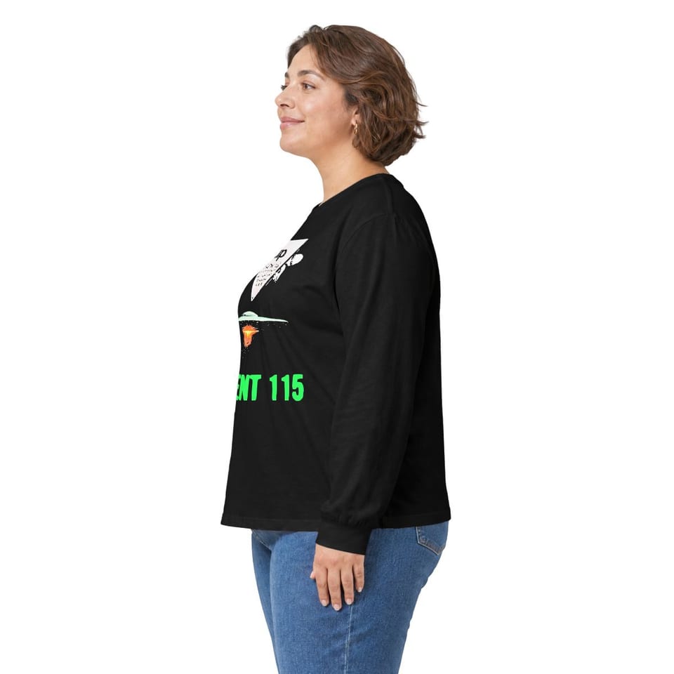 Element 115 Fuel Cell Long Sleeve Tee, person left view (Printify product mockup)