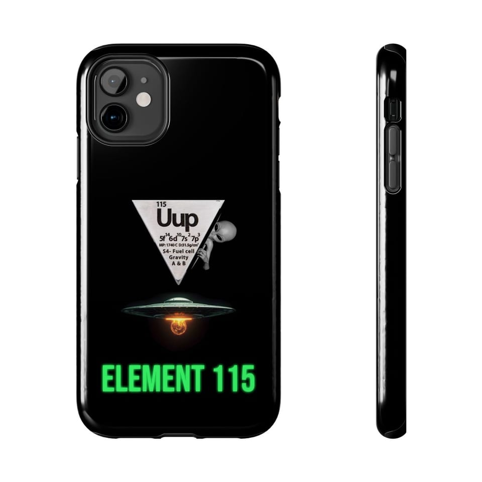 Element 115 Fuel Cell Phone Case, front and-side view (Printify product mockup)