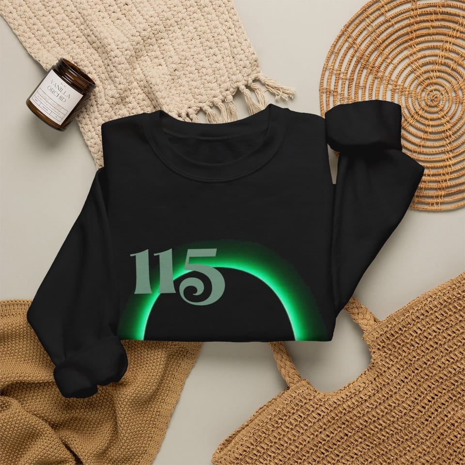 Element 115 Glowing Alien Grey Crewneck Sweatshirt, folded 2 view (Printify product mockup)