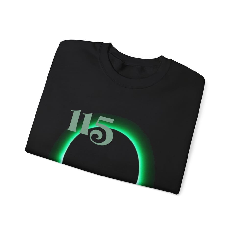 Element 115 Glowing Alien Grey Crewneck Sweatshirt, folded view (Printify product mockup)