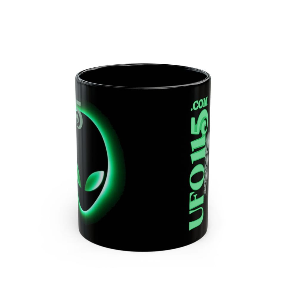 Element 115 Glowing Alien Grey Mug, front view (Printify product mockup)