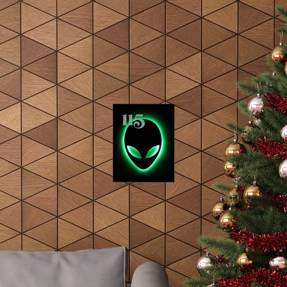 Element 115 Glowing Alien Grey Poster, context 1 view (Printify product mockup)