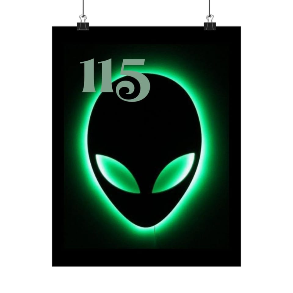 Element 115 Glowing Alien Grey Poster, front view (Printify product mockup)