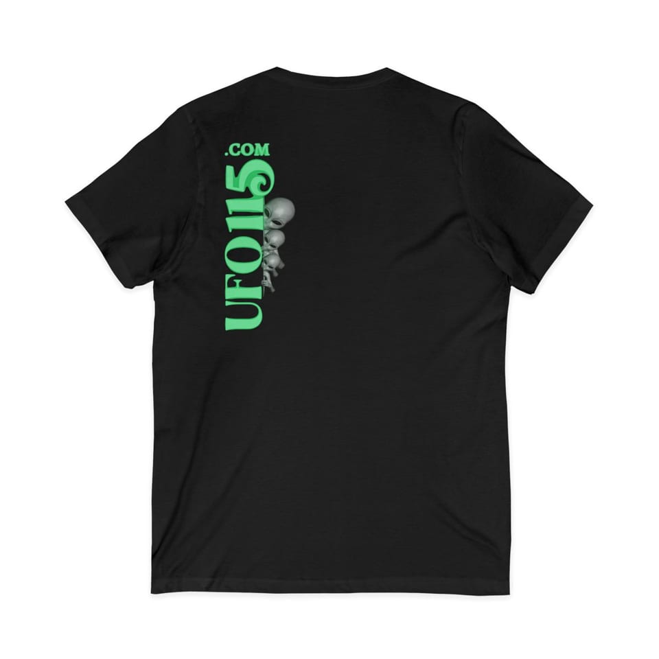 Element 115 Glowing Alien Grey V-Neck Tee, back view (Printify product mockup)