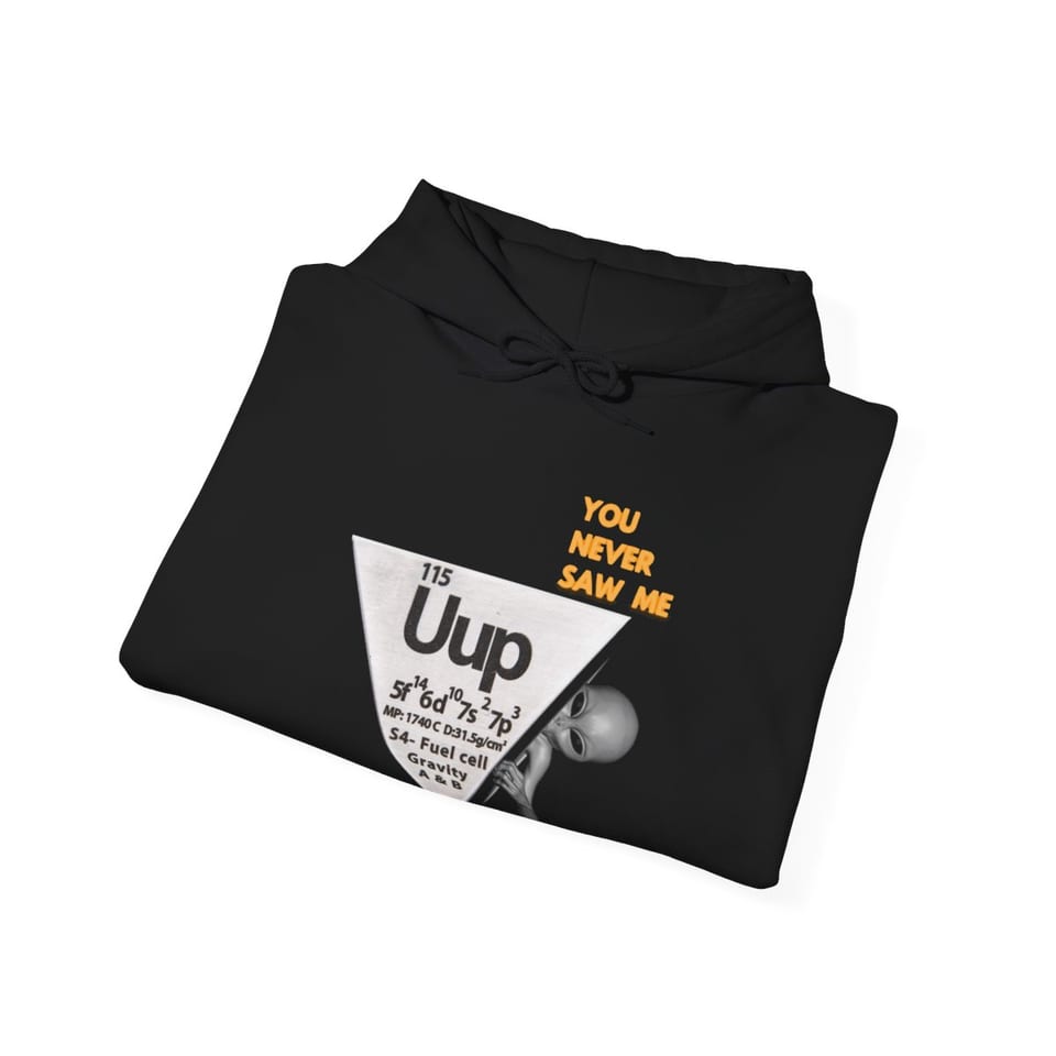 Uup 115 "You Never Saw Me" Hoodie, folded view (Printify product mockup)