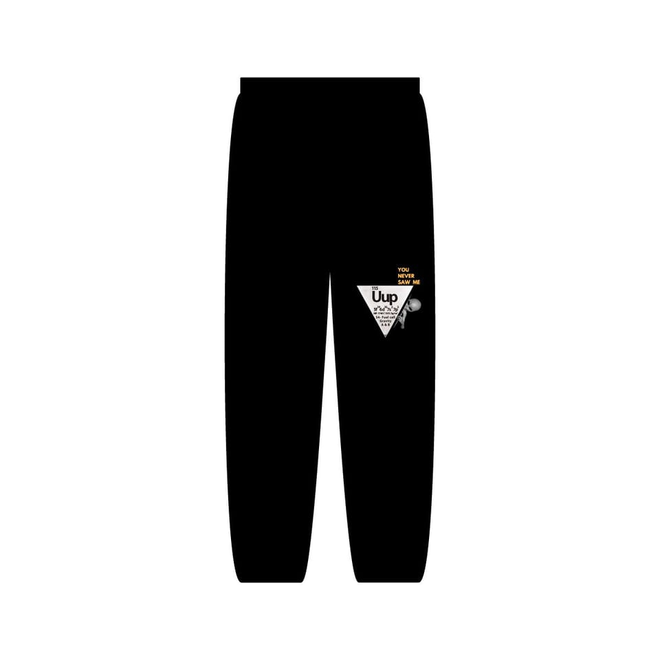Uup 115 "You Never Saw Me" Sweatpants, back view (Printify product mockup)