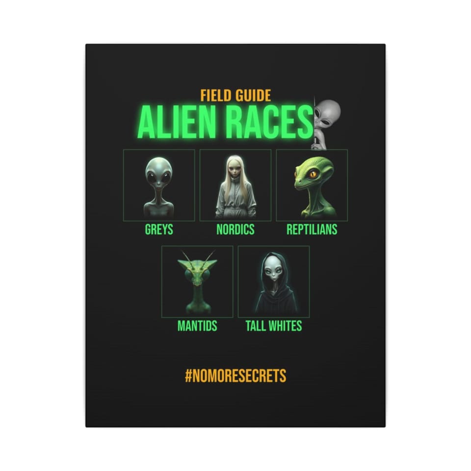 Field Guide to Alien Races Canvas, front view (Printify product mockup)