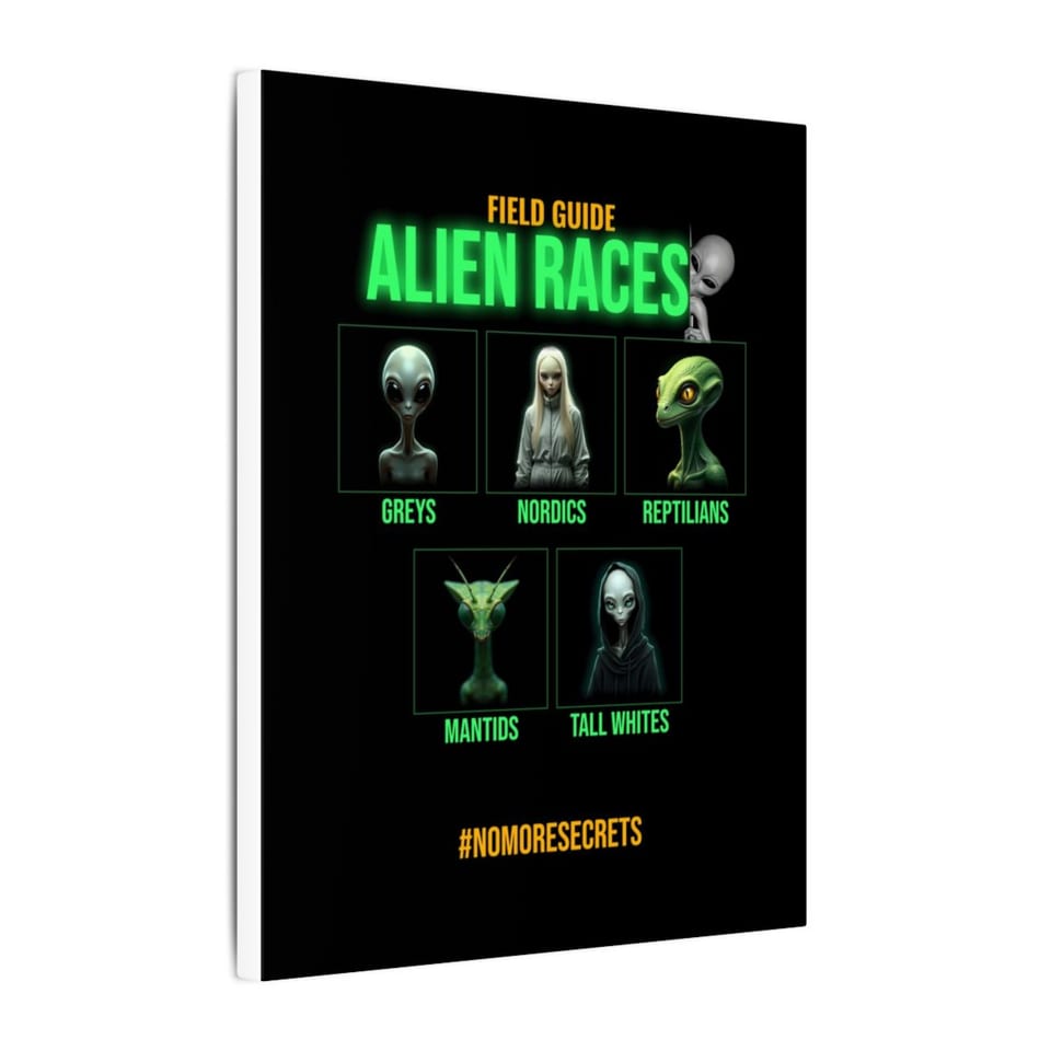 Field Guide to Alien Races Canvas, side view (Printify product mockup)