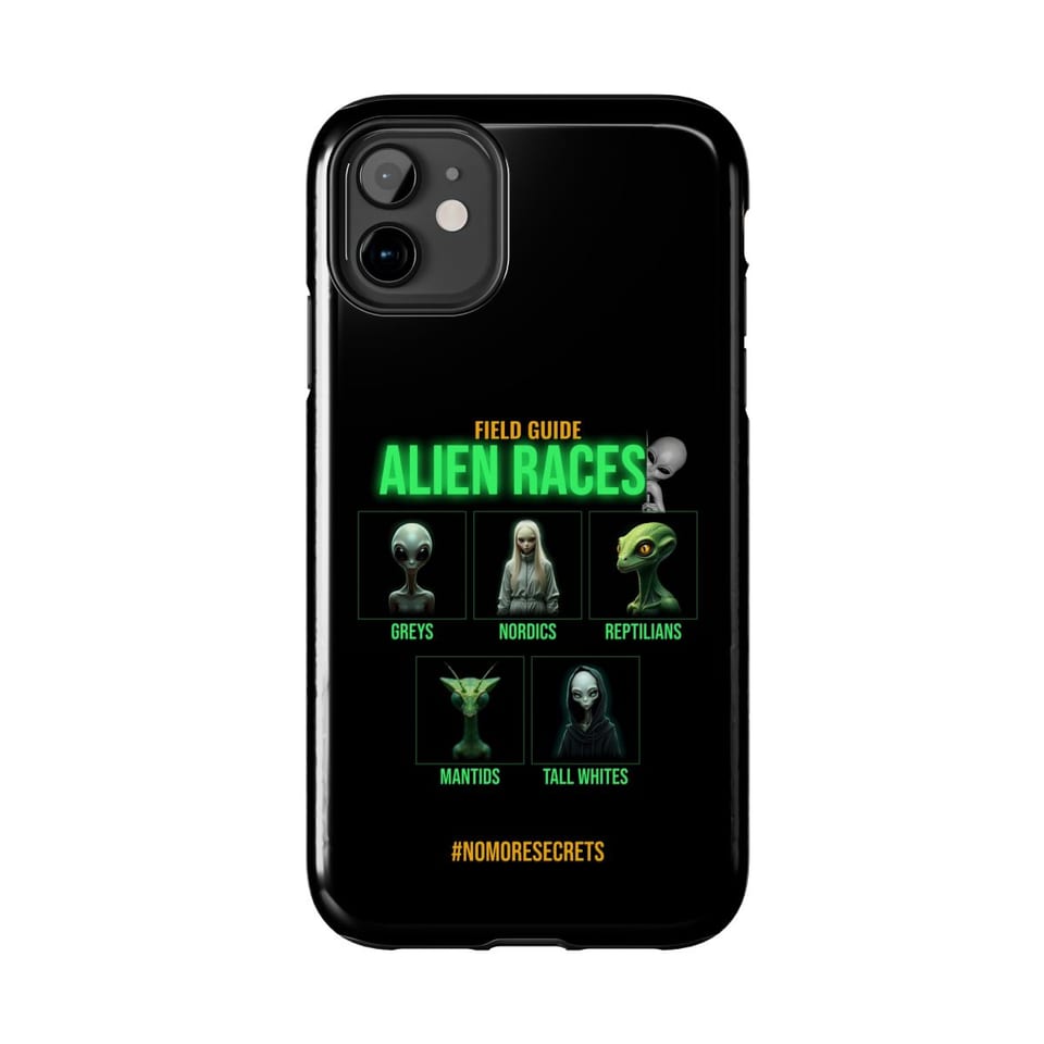 Field Guide to Alien Races Phone Case, front view (Printify product mockup)