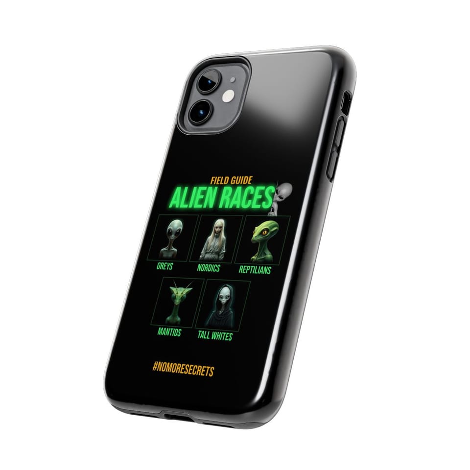 Field Guide to Alien Races Phone Case, side view (Printify product mockup)
