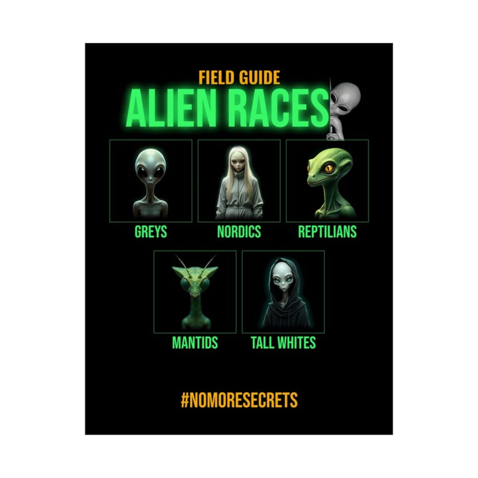 Field Guide to Alien Races Poster, front 2 view (Printify product mockup)