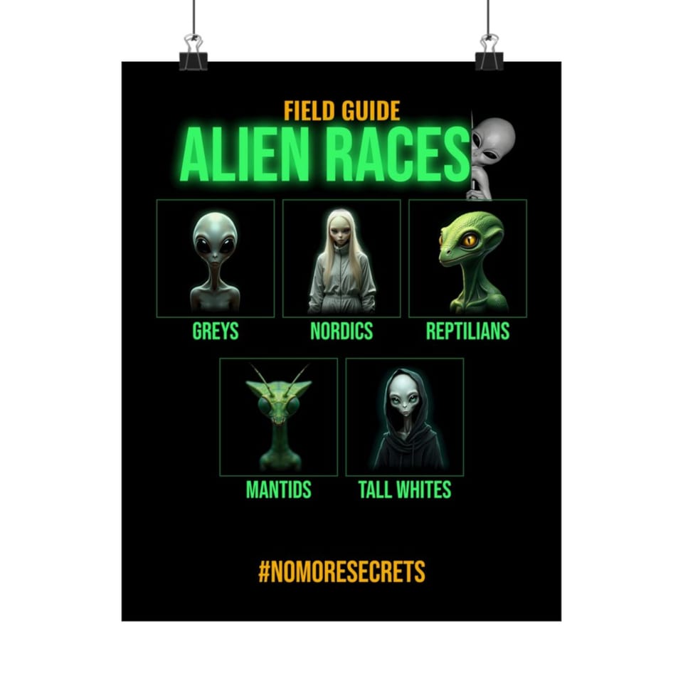 Field Guide to Alien Races Poster, front view (Printify product mockup)