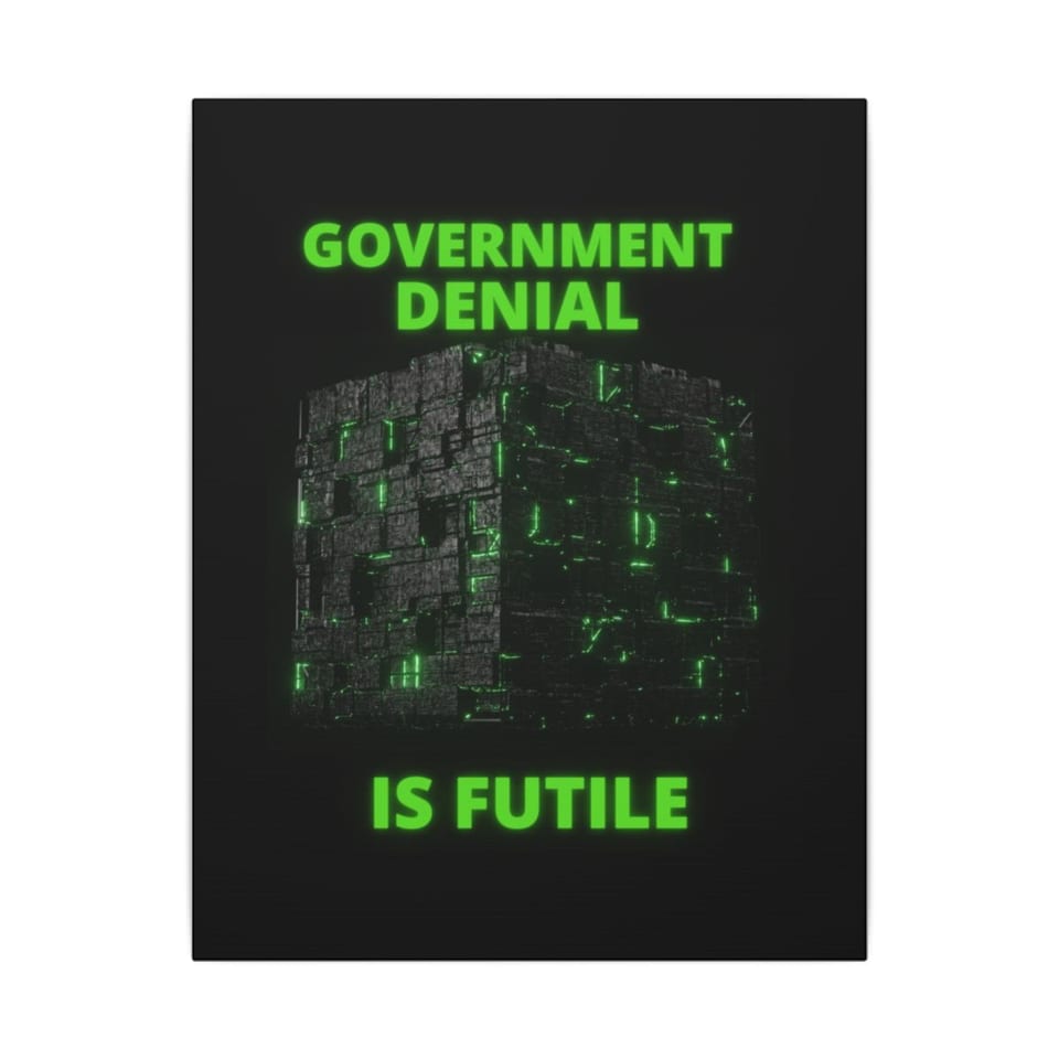 Government Denial Is Futile Canvas, front view (Printify product mockup)