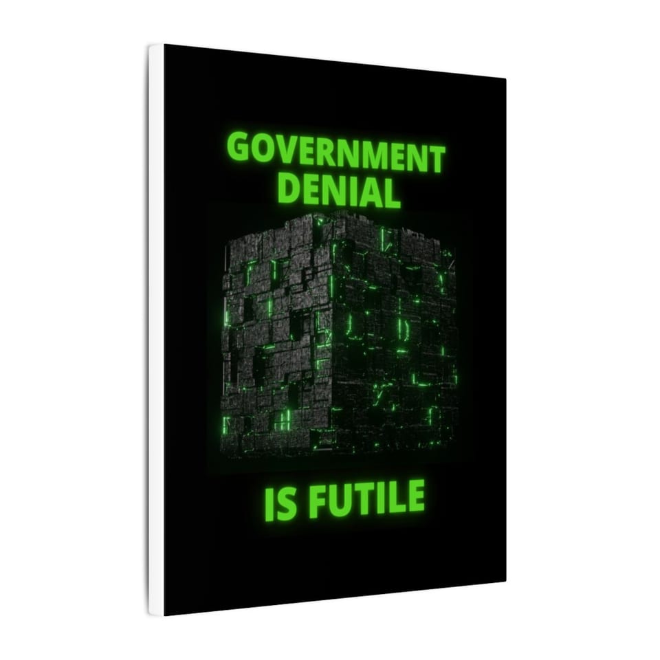 Government Denial Is Futile Canvas, side view (Printify product mockup)