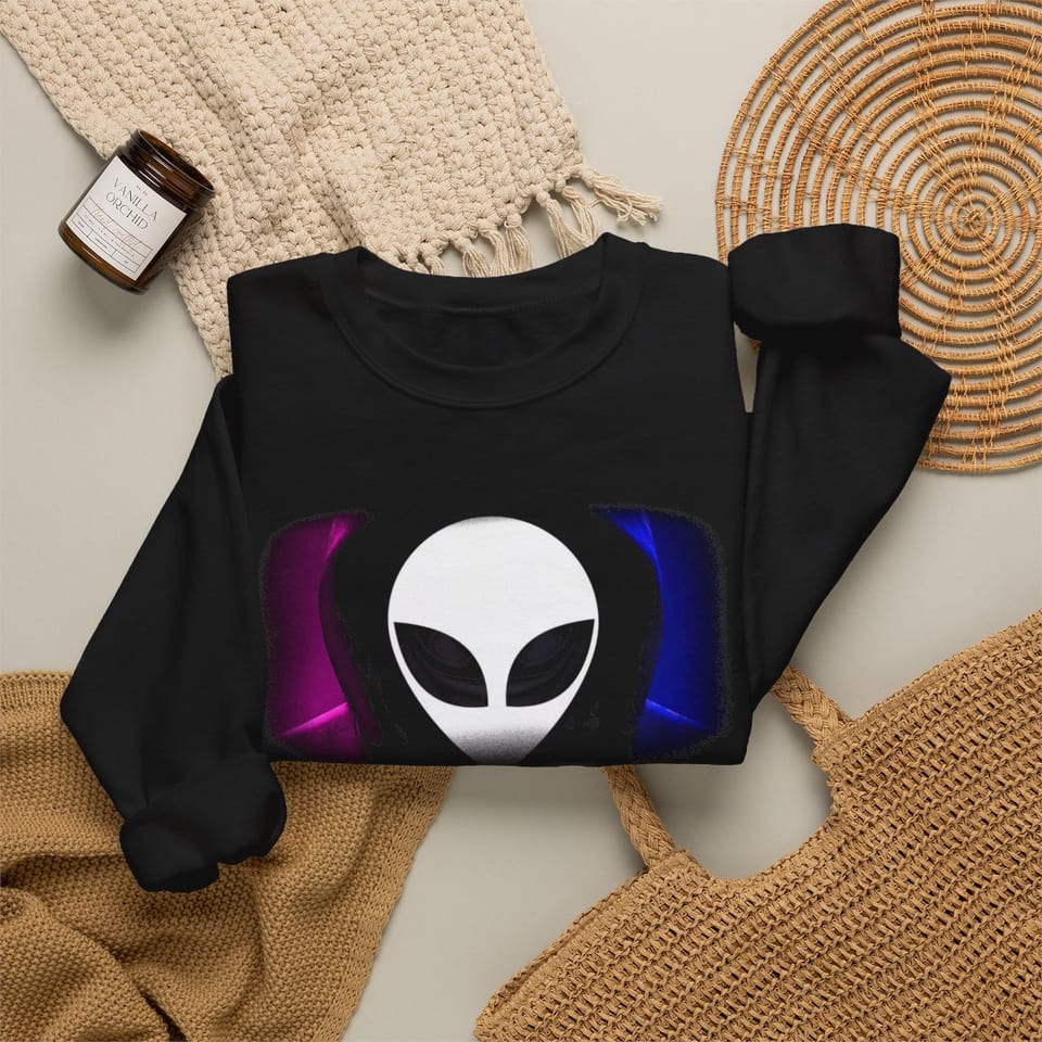 Have a Nice Day Alien Crewneck Sweatshirt, folded 2 view (Printify product mockup)