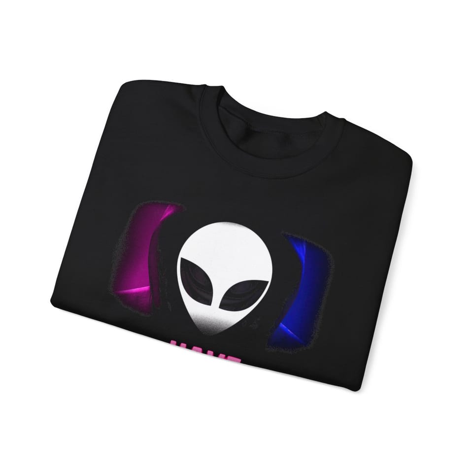 Have a Nice Day Alien Crewneck Sweatshirt, folded view (Printify product mockup)