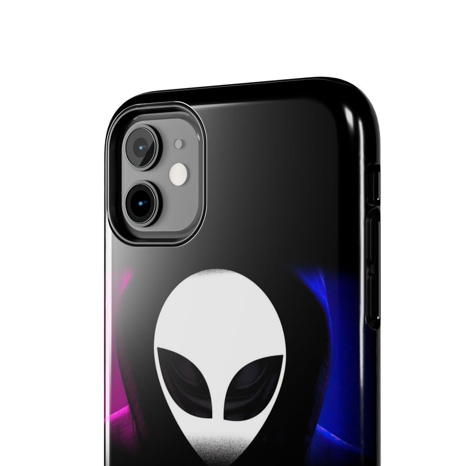 Have a Nice Day Alien Phone Case, close up view (Printify product mockup)
