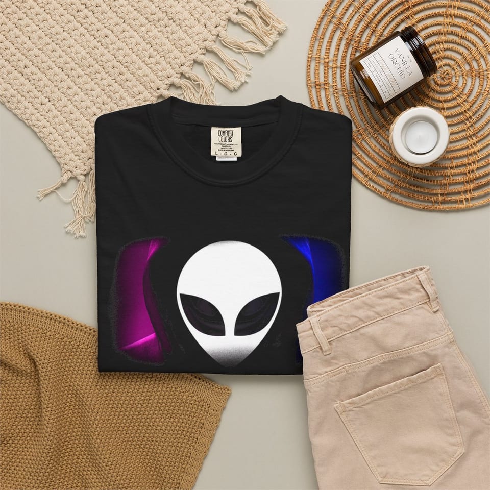 Have a Nice Day Alien Tee, folded 2 view (Printify product mockup)