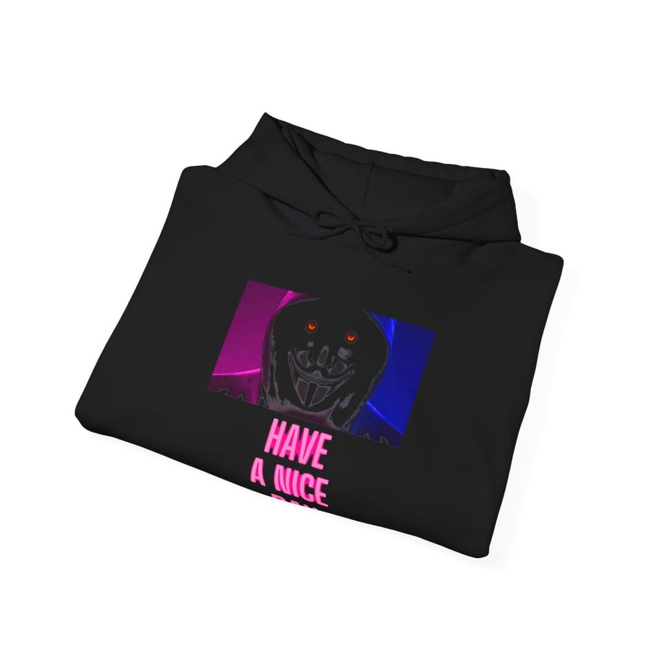 Have a Nice Day Mask Hoodie, folded view (Printify product mockup)