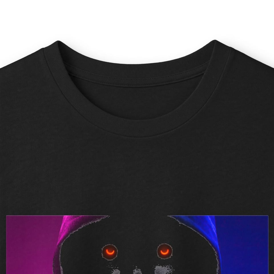 Have a Nice Day Mask Long Sleeve Tee, collar closeup view (Printify product mockup)