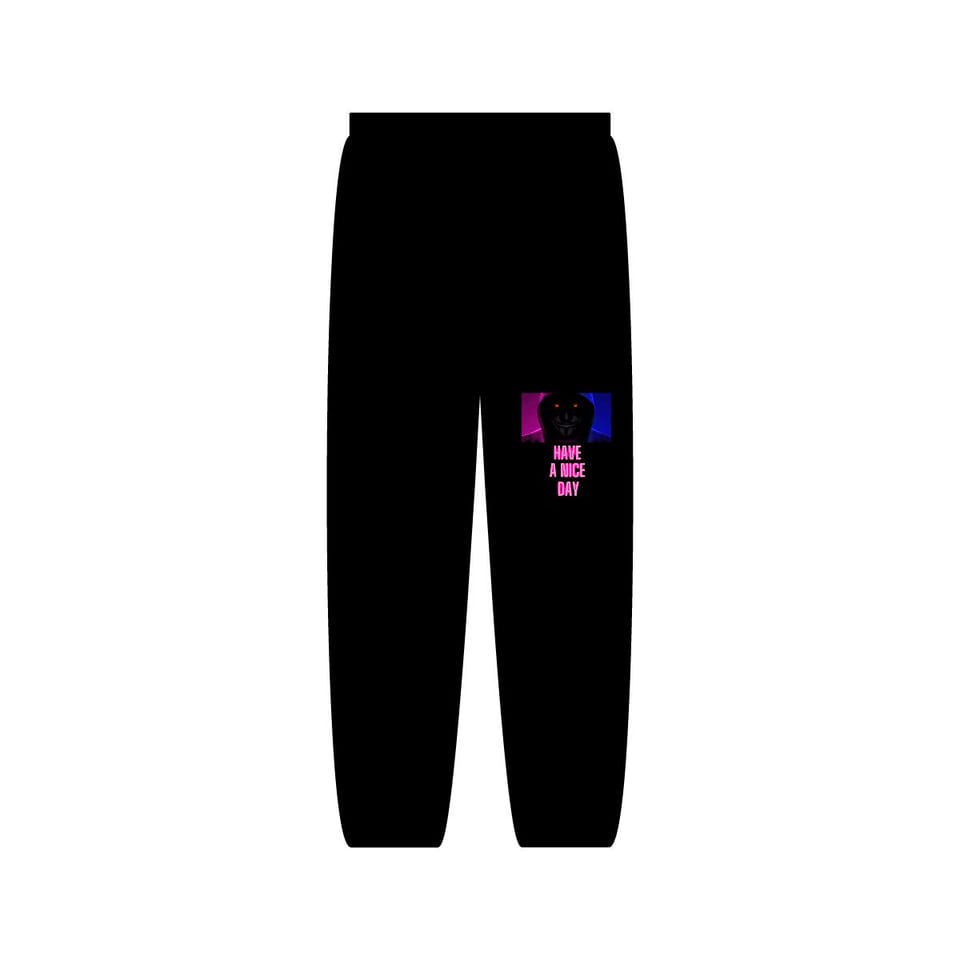 Have a Nice Day Mask Sweatpants, front view (Printify product mockup)