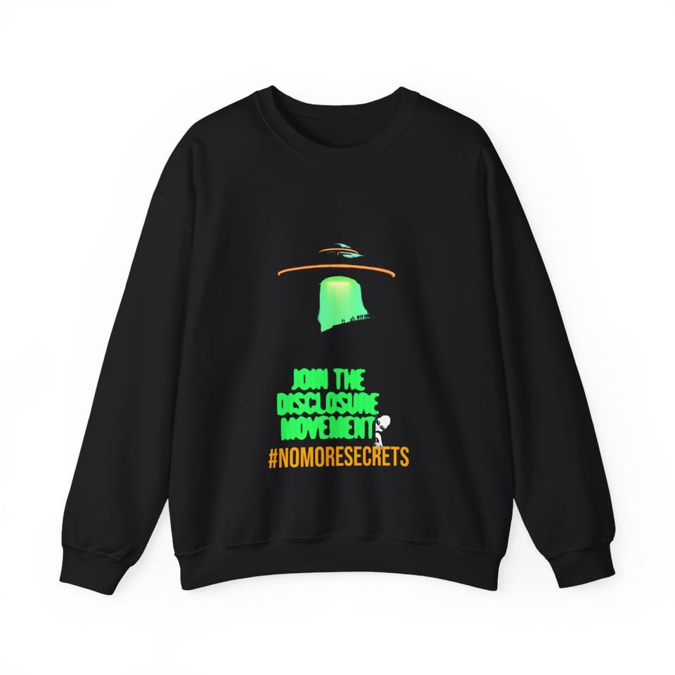 Join the Disclosure Movement Crewneck Sweatshirt, front view (Printify product mockup)