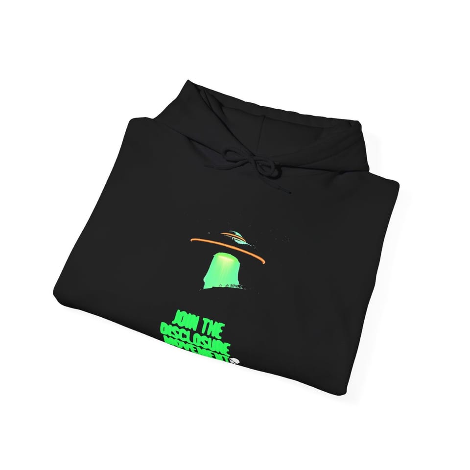 Join the Disclosure Movement Hoodie, folded view (Printify product mockup)