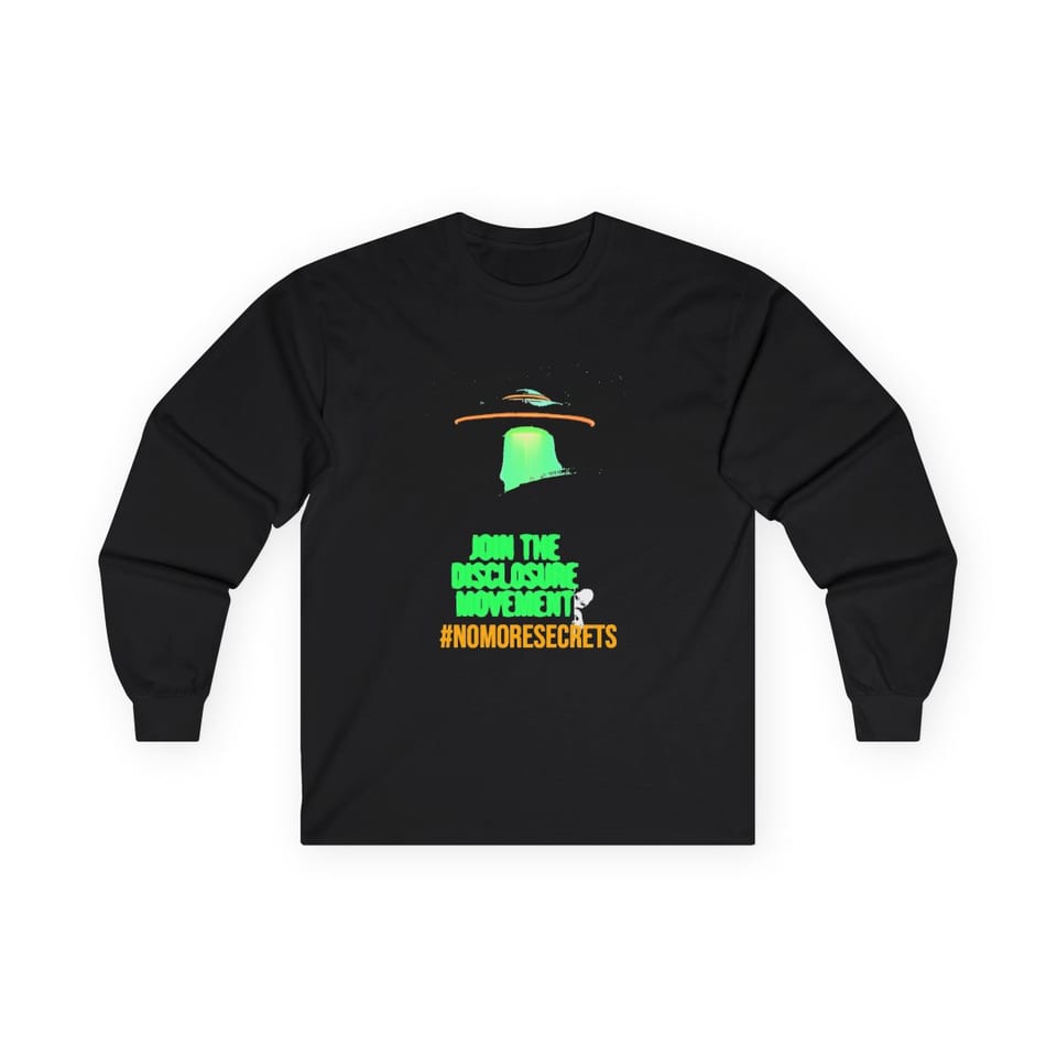Join the Disclosure Movement Long Sleeve Tee, front view (Printify product mockup)