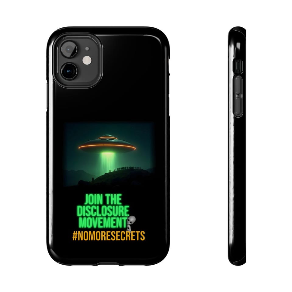 Join the Disclosure Movement Phone Case, front and-side view (Printify product mockup)
