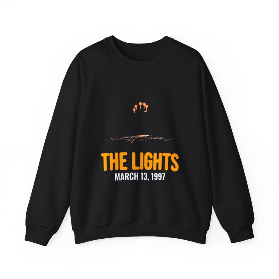Lights Over the Desert 1997 Crewneck Sweatshirt, front view (Printify product mockup)