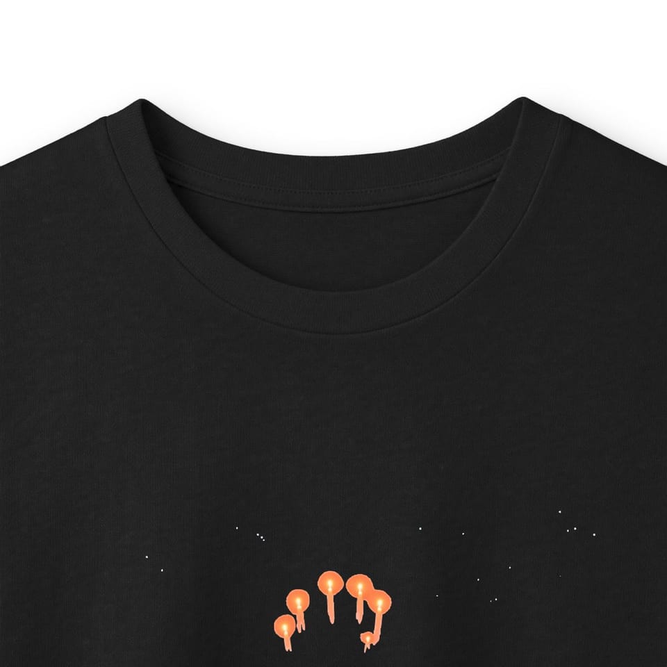 Lights Over the Desert 1997 Long Sleeve Tee, collar closeup view (Printify product mockup)