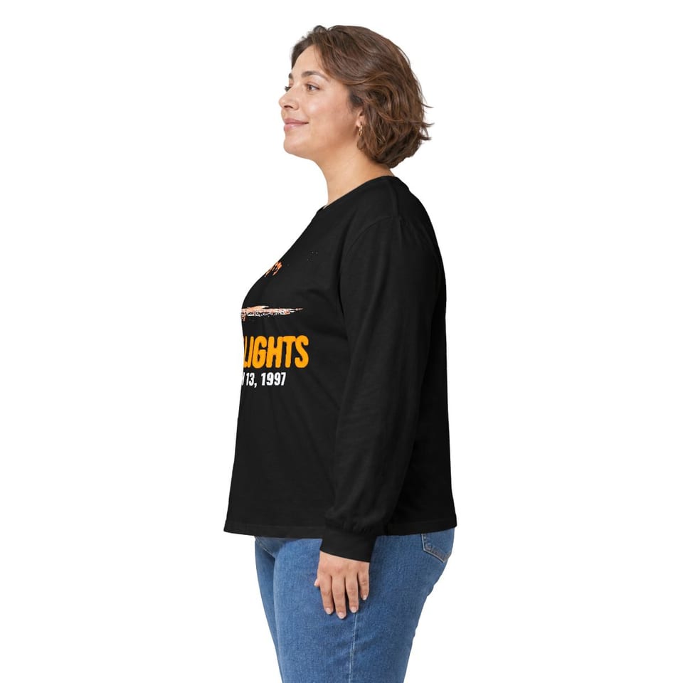 Lights Over the Desert 1997 Long Sleeve Tee, person left view (Printify product mockup)