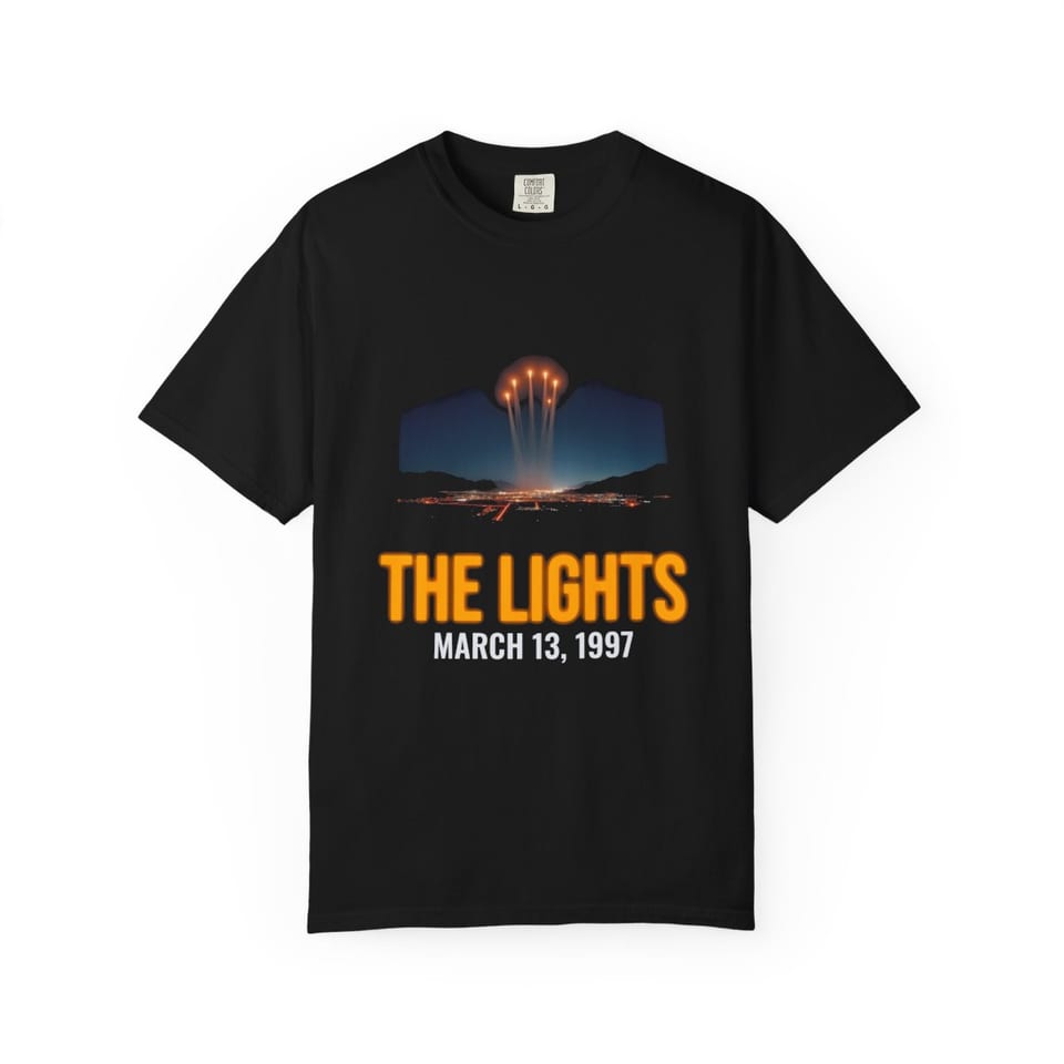 Lights Over the Desert 1997 Tee, front view (Printify product mockup)