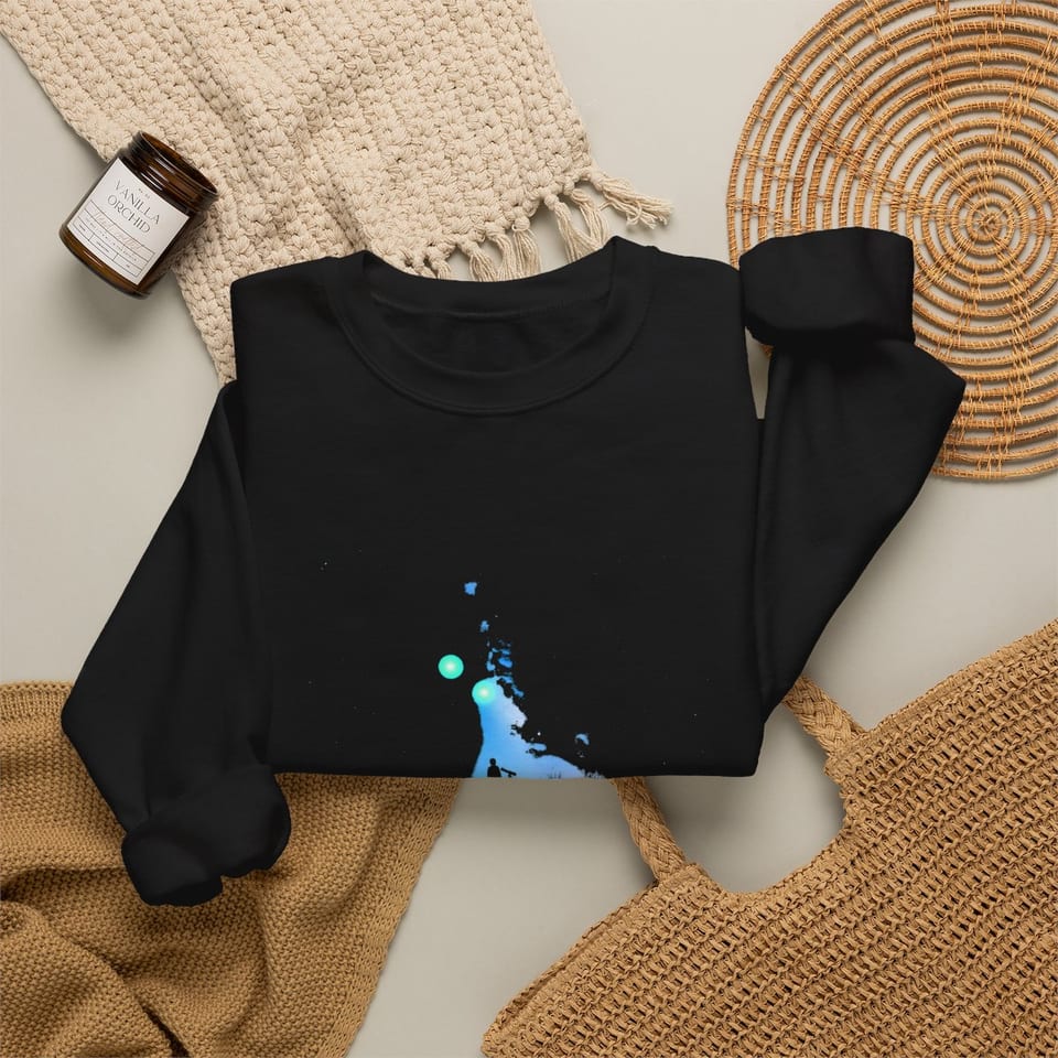 Look Up Sky Watcher Crewneck Sweatshirt, folded 2 view (Printify product mockup)