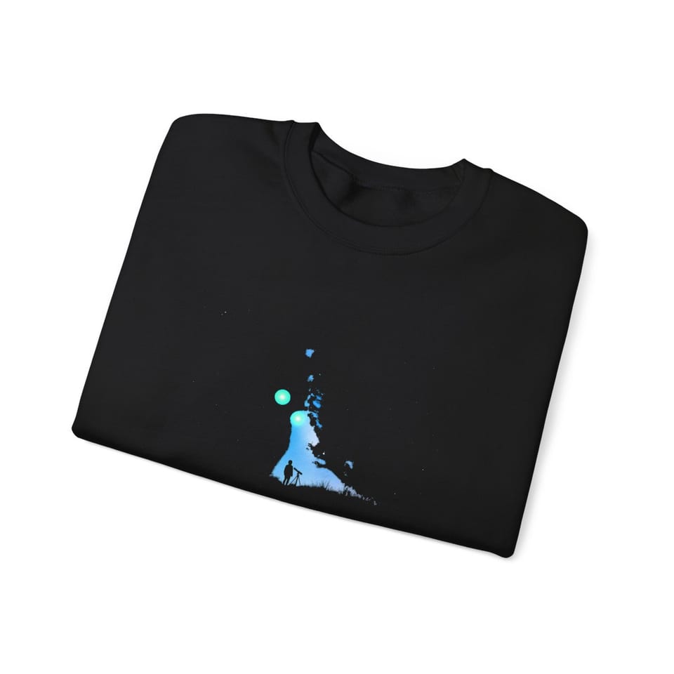 Look Up Sky Watcher Crewneck Sweatshirt, folded view (Printify product mockup)