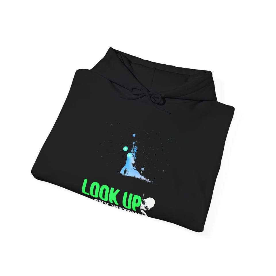 Look Up Sky Watcher Hoodie, folded view (Printify product mockup)