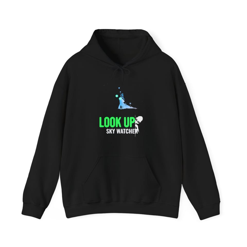 Look Up Sky Watcher Hoodie, front view (Printify product mockup)
